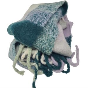 Unbranded | Women's Multicolored Plaid Oversized Fluffy Scarf With Fringe